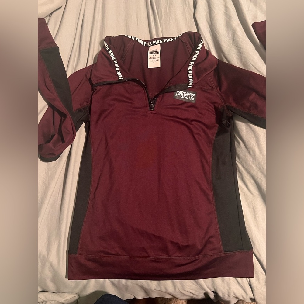 PINK Victoria's Secret Burgundy and Black Hoodie